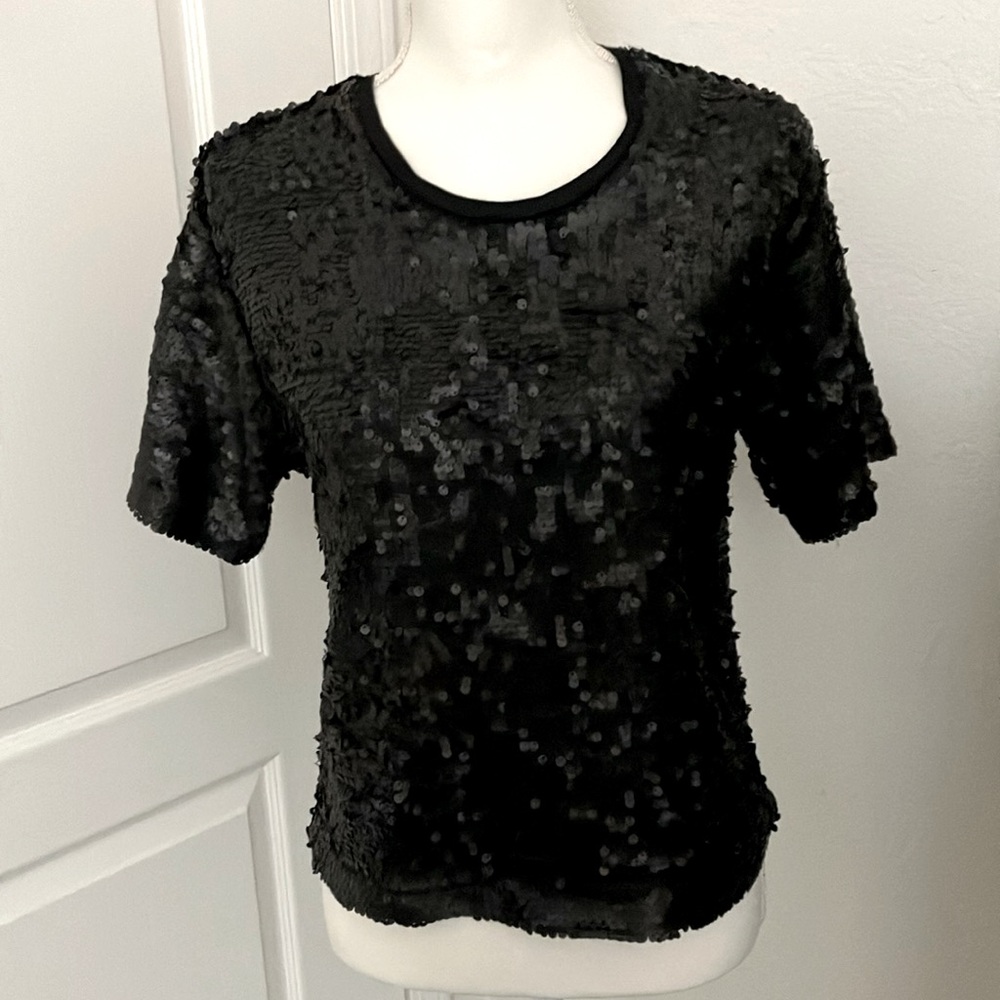 Socialite Black Sequin Short Sleeve Blouse